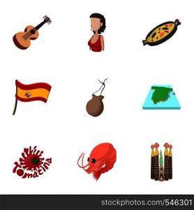 Holiday in Spain icons set. Cartoon illustration of 9 holiday in Spain vector icons for web. Holiday in Spain icons set, cartoon style