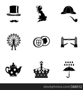 Holiday in United Kingdom icons set. Simple illustration of 9 holiday in United Kingdom vector icons for web. Holiday in United Kingdom icons set, simple style