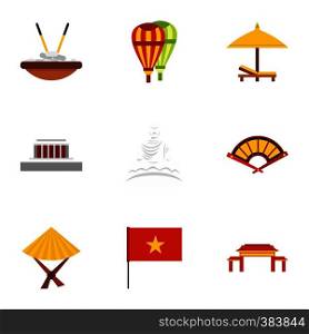 Holiday in Vietnam icons set. Flat illustration of 9 holiday in Vietnam vector icons for web. Holiday in Vietnam icons set, flat style