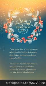 Holiday invitation card with mistletoe wreath. Vector illustration.