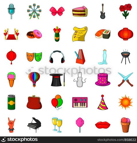 Holiday party icons set. Cartoon style of 36 holiday party vector icons for web isolated on white background. Holiday party icons set, cartoon style
