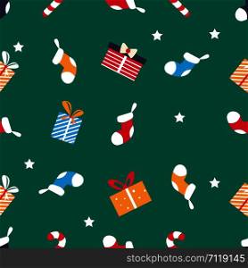 Holiday pattern with bright socks and presents.. Holiday pattern with bright socks and presents