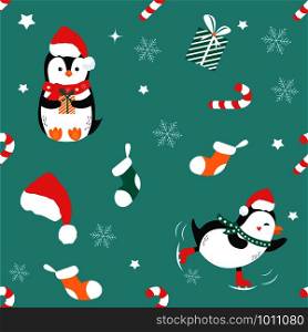 Holiday pattern with funny penguins and elements.. Holiday pattern with funny penguins and elements