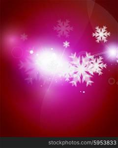 Holiday pink abstract background, winter snowflakes, Christmas and New Year design template, light shiny modern vector illustration