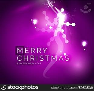 Holiday purple abstract background, winter snowflakes, Christmas and New Year design template, light shiny modern vector illustration