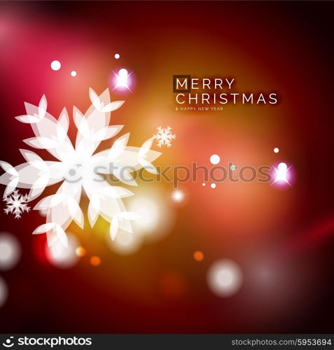 Holiday red abstract background, winter snowflakes, Christmas and New Year design template, light shiny modern vector illustration