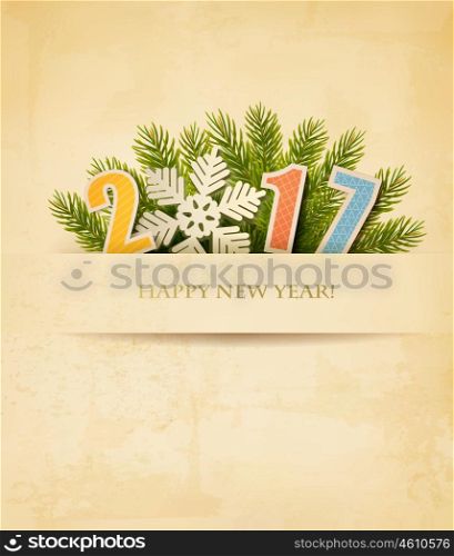 Holiday Retro Background with 2017 and snowflake. Vector