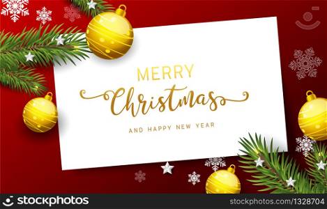 Holiday's Background with Season Wishes and Border of Realistic Looking Christmas Tree Branches Decorated