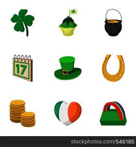 Holiday Saint Patrick day icons set. Cartoon illustration of 9 holiday Saint Patrick day vector icons for web. Holiday Saint Patrick day icons set, cartoon style