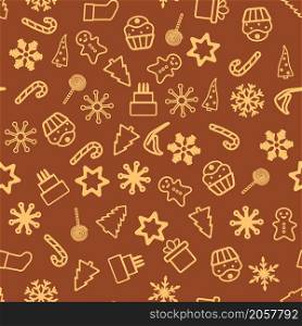 Holiday Seamless Pattern with Christmas ornaments. Xmas winter poster collection.
