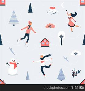 Holiday seamless pattern with people doing sports.. Holiday seamless pattern with people doing sports