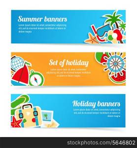 Holiday summer beach vacation tourism banner set isolated vector illustration
