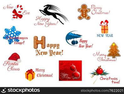 Holiday symbols and tags for Christmas and New Year design