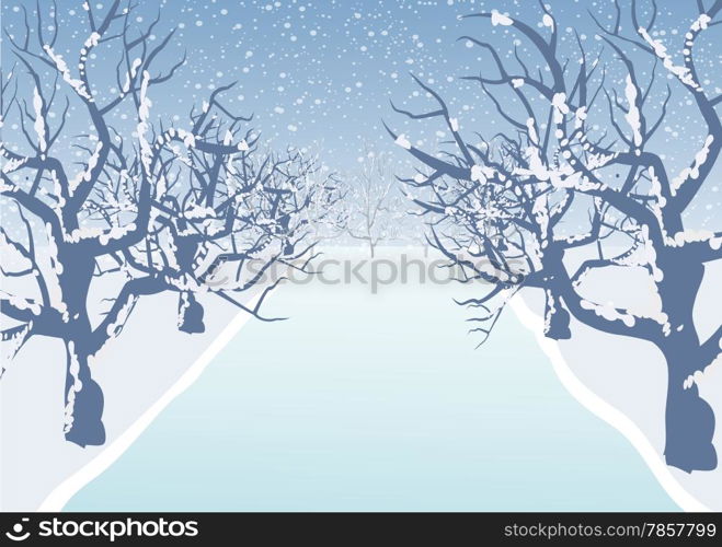 Holiday winter landscape background with winter tree