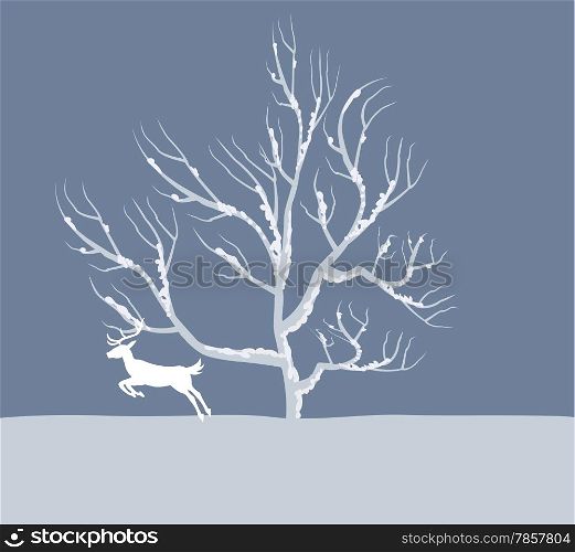 Holiday winter landscape background with winter tree