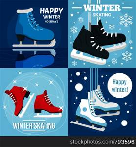 Holiday winter skating banner set. Flat illustration of holiday winter skating vector banner set for web design. Holiday winter skating banner set, flat style