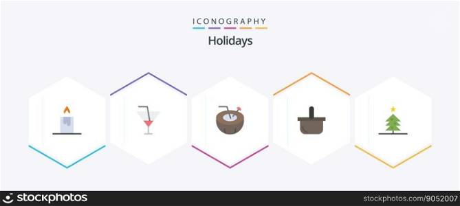 Holidays 25 Flat icon pack including . christmas. coconut water. tree. holiday