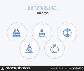 Holidays Blue Icon Pack 5 Icon Design. holiday. christmas. drum. basketball. toy