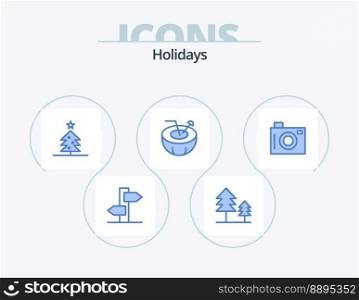 Holidays Blue Icon Pack 5 Icon Design. picture. holiday. christmas. camera. coconut water