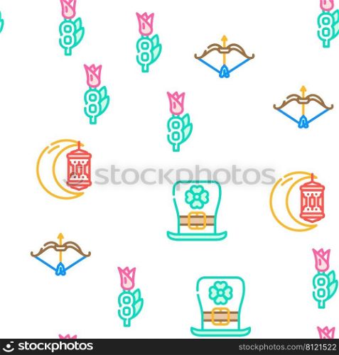 Holidays Celebration Accessories Vector Seamless Pattern Color Line Illustration. Holidays Celebration Accessories Icons Set Vector