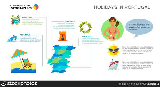 Holidays in Portugal process chart. Business data. Vacation, diagram, design. Creative concept for infographic, templates, presentation. Can be used for topics like tourism, geography, marketing.