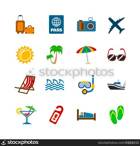 Holidays journey design elements of plane yacht bags and passport isolated vector illustration