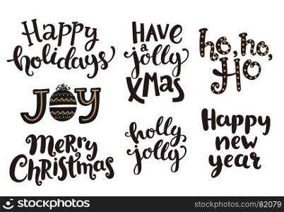 Holidays lettering phrases.. Holidays lettering phrases for New Year and Christmas. Vector illustration.