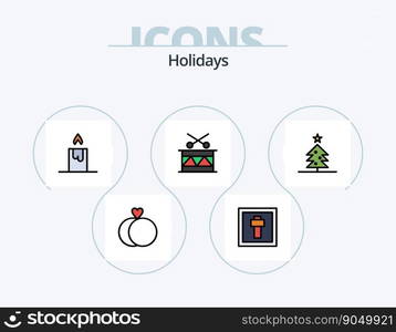 Holidays Line Filled Icon Pack 5 Icon Design. party. glass. candle. drink. target