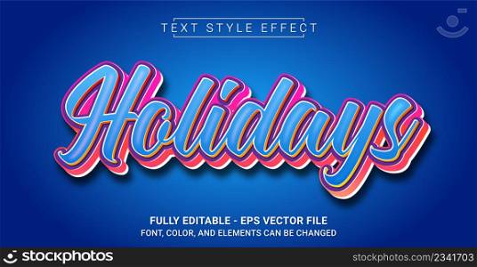 Holidays Text Style Effect. Editable Graphic Text Template.