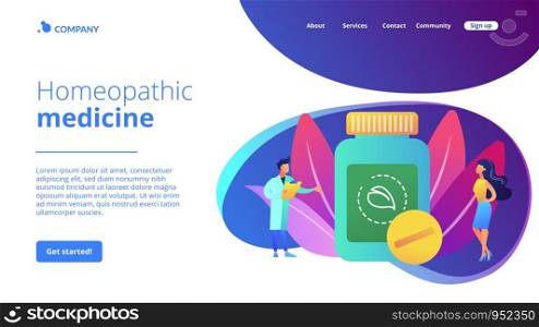 Holistic healing. Natural remedy for illness treatment. Medicine practice. Homeopathy, homeopathic medicine, system of alternative medicine concept. Website homepage landing web page template.. Homeopathy concept landing page