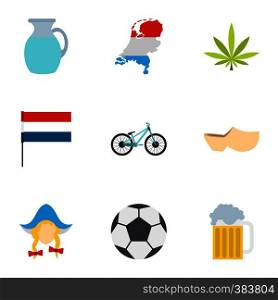 Holland icons set. Flat illustration of 9 Holland vector icons for web. Holland icons set, flat style