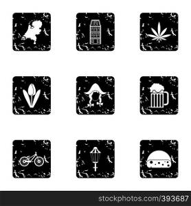 Holland icons set. Grunge illustration of 9 Holland vector icons for web. Holland icons set, grunge style