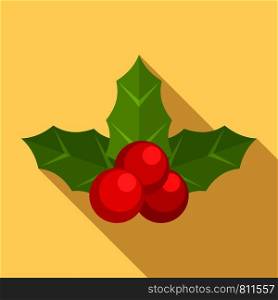 Holly berry icon. Flat illustration of holly berry vector icon for web design. Holly berry icon, flat style