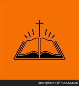 Holly Bible Icon. Black on Orange Background. Vector Illustration.