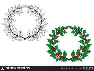 Holly christmas wreath with berries for holiday design