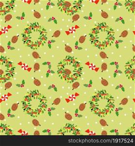 Holly mistletoe and Christmas candy seamless pattern