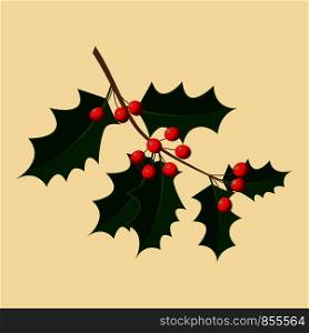 Holly. Vector illustration. Branch with berries. New Year, Christmas Traditional symbol. Holly. Vector illustration. Branch with berries. New Year, Christmas. Traditional symbol
