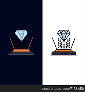 Hologram, Projection, Technology, Diamond Icons. Flat and Line Filled Icon Set Vector Blue Background