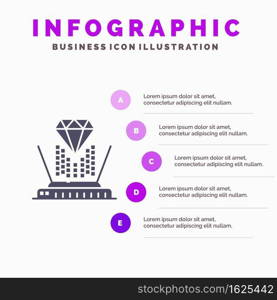 Hologram, Projection, Technology, Diamond Solid Icon Infographics 5 Steps Presentation Background