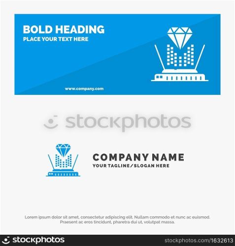 Hologram, Projection, Technology, Diamond SOlid Icon Website Banner and Business Logo Template