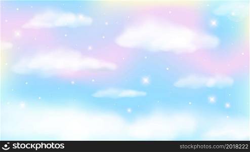 Holographic fantasy rainbow unicorn background with clouds. Pastel color sky. Magical landscape, abstract fabulous pattern. Cute candy wallpaper. Vector. Holographic fantasy rainbow unicorn background with clouds. Pastel color sky. Magical landscape, abstract fabulous pattern. Cute candy wallpaper. Vector.