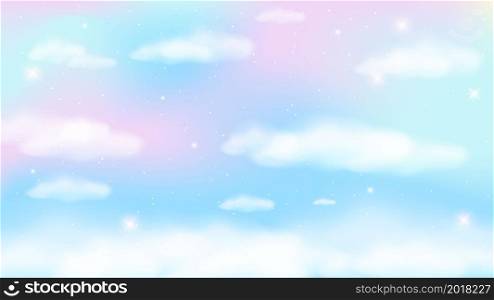 Holographic fantasy rainbow unicorn background with clouds. Pastel color sky. Magical landscape, abstract fabulous pattern. Cute candy wallpaper. Vector. Holographic fantasy rainbow unicorn background with clouds. Pastel color sky. Magical landscape, abstract fabulous pattern. Cute candy wallpaper. Vector.