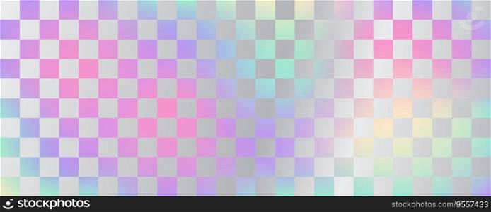 Holographic foil checkerboard background. Iridescent gradient texture. Vector chessboard geometric wallpaper. Silver and neon retro Y2k illustration.. Holographic foil checkerboard background. Iridescent gradient texture. Vector chessboard geometric wallpaper. Silver and neon retro Y2k illustration