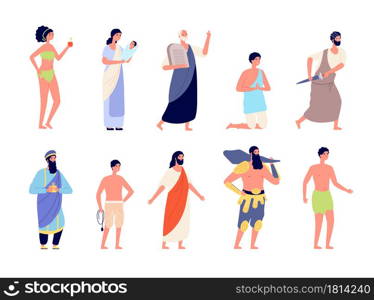 Holy bible characters. Legendary man, christian religion persons. Jesus christ, biblical newborn birth and spiritual king utter vector set. Bible character, christian and saint jesus illustration. Holy bible characters. Legendary man, christian religion persons. Jesus christ, biblical newborn birth and spiritual king utter vector set