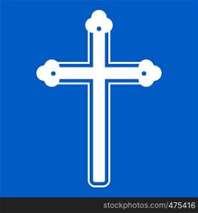 Holy cross icon white isolated on blue background vector illustration. Holy cross icon white