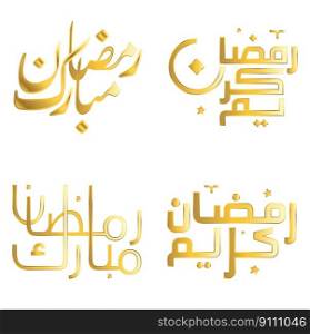 Holy Month of Fasting: Golden Ramadan Kareem Vector Illustration with Elegant Calligraphy.