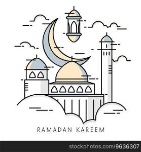 Holy month ramadan kareem line art Royalty Free Vector Image