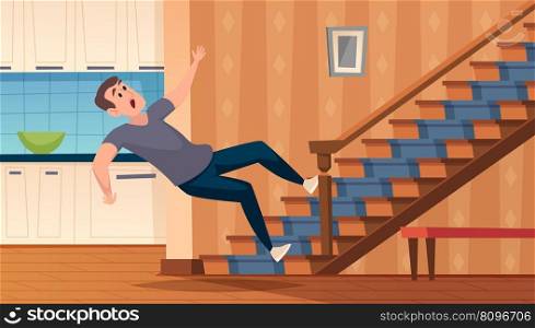 Home accidents. Household injuries situation attention damaged conceptual background exact vector illustration. Accident dangerous risk at home. Home accidents. Household injuries situation attention damaged conceptual background exact vector illustration