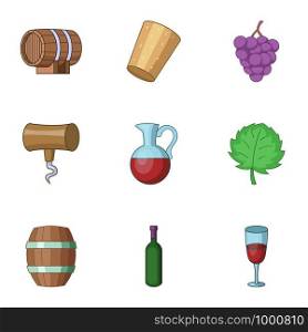 Home alcohol icons set. Cartoon set of 9 home alcohol vector icons for web isolated on white background. Home alcohol icons set, cartoon style