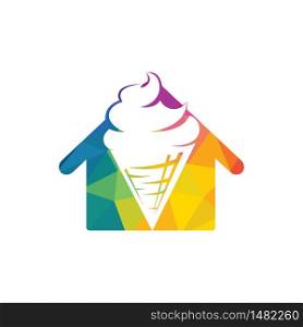 Home and Cone ice cream vector icon logo. Ice Cream scoop symbol, logo illustration.